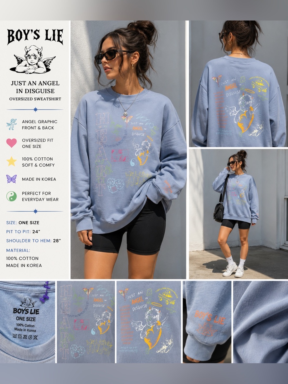 Boy's Lie Just An Angel In Disguise Oversized Graphic Sweatshirt One Size Blue